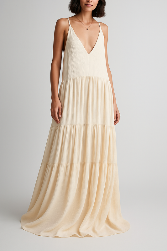 Sommertraum Zum Anziehen – Langes Kleid Mit Tiefem Dekolleté Und Urlaubsstimmung