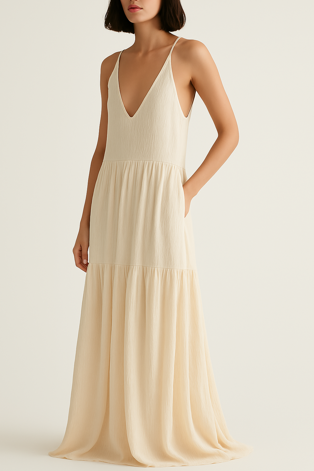 Sommertraum Zum Anziehen – Langes Kleid Mit Tiefem Dekolleté Und Urlaubsstimmung